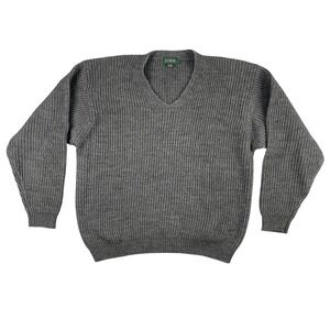 J Crew‎ Sweater Mens L Gray Oarsman 100% Wool Knit Long Sleeve Pullover V Neck